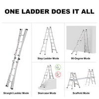 Multi Position Foldable Engineering Multifunctional Aluminum Alloy Ladder A Type Ladder Straight Ladder 17Ft For Home Silver Pc Aluminium