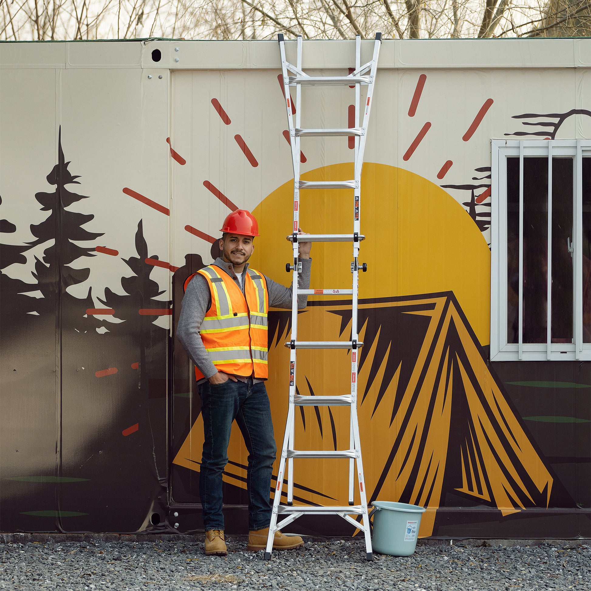 Multi Position Foldable Engineering Multifunctional Aluminum Alloy Ladder A Type Ladder Straight Ladder 17Ft For Home Silver Pc Aluminium