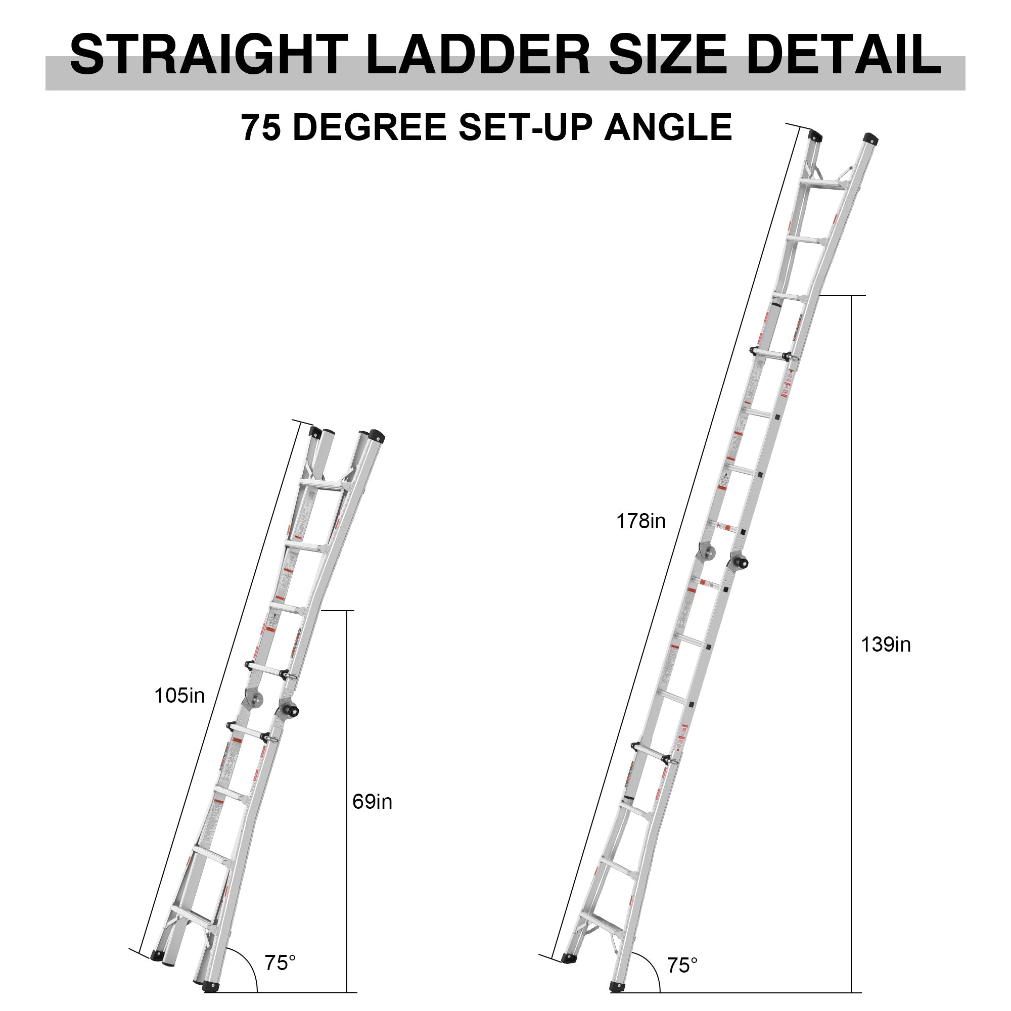 Multi Position Foldable Engineering Multifunctional Aluminum Alloy Ladder A Type Ladder Straight Ladder 17Ft For Home Silver Pc Aluminium