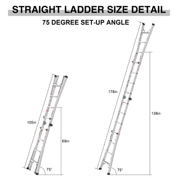 Multi Position Foldable Engineering Multifunctional Aluminum Alloy Ladder A Type Ladder Straight Ladder 17Ft For Home Silver Pc Aluminium