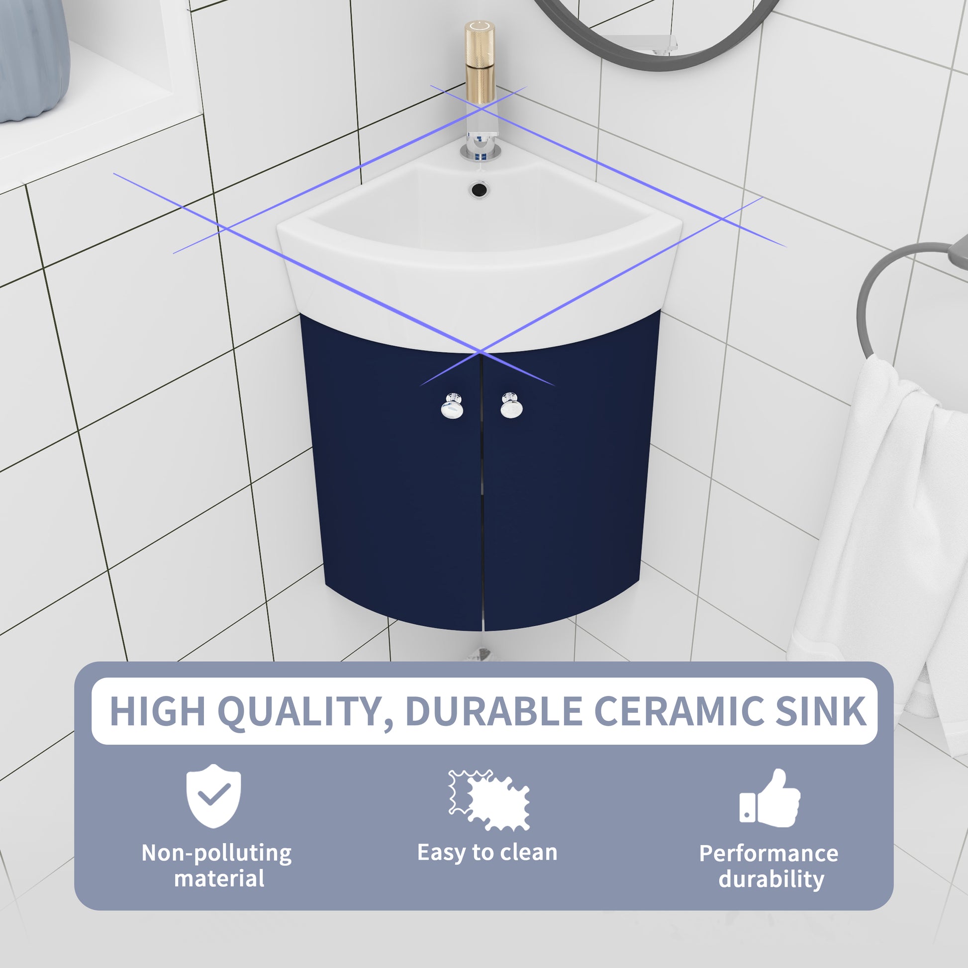 Corner Bathroom Vanity Sink Combo For Small Space Wall Mounted Cabinet Set, Ceramic Sink Bvc05316Nb Navy Blue 2 Bathroom Wall Mounted Modern Plywood