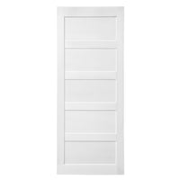 28" X 84" Five Grid Real Primed Door Slab 6.6Ft Barn Door Sliding Hardware Adjustable Floor Guider Pull Handle, Diy Unfinished Paneled Door, Modern Interior Barn Door, Moisture Proof White Mdf