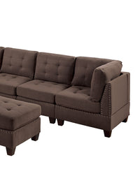 Contemporary Modular Sectional 7Pc Set Living Room Furniture Corner L Sectional Black Coffee Linen Like Fabric Tufted Nail Heads 2X Corner Wedge 3X Armless Chair And 2X Ottoman Coffee Wood Primary Living Space Cushion Back Contemporary,Modern Modular