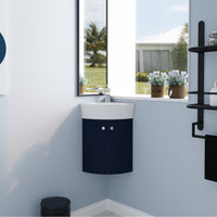 Corner Bathroom Vanity Sink Combo For Small Space Wall Mounted Cabinet Set, Ceramic Sink Bvc05316Nb Navy Blue 2 Bathroom Wall Mounted Modern Plywood