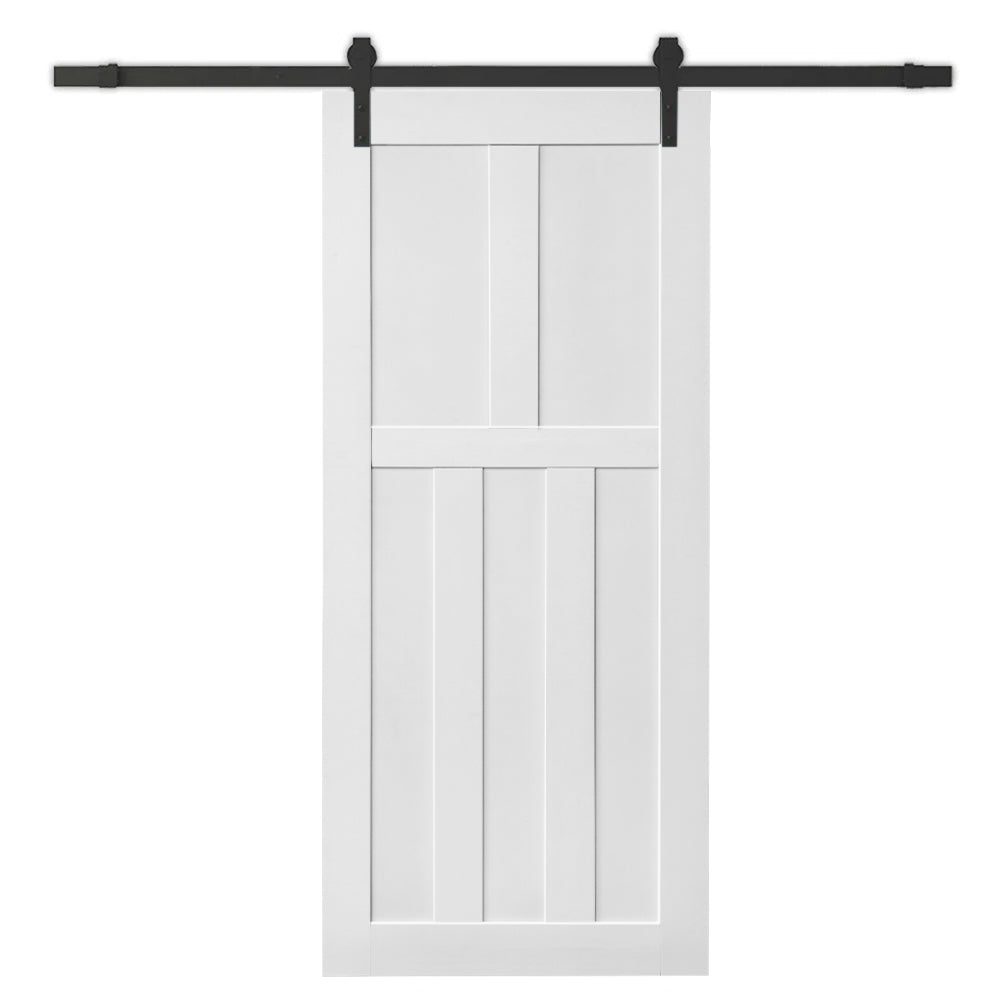 28" X 84" Five Panel Real Primed Door Slab, Diy Panel Door, Modern Interior Barn Door, Moisture Proof, Anti Deformation, Pre Drilled Ready To Assemble, Suitable For Pre Hung And Barn Door White Mdf