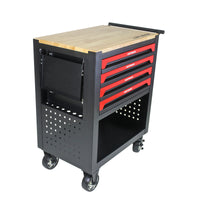 4 Drawers Multifunctional Tool Cart With Tool Set And Wooden Top Black Metal