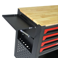 4 Drawers Multifunctional Tool Cart With Tool Set And Wooden Top Black Metal