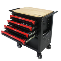 4 Drawers Multifunctional Tool Cart With Tool Set And Wooden Top Black Metal