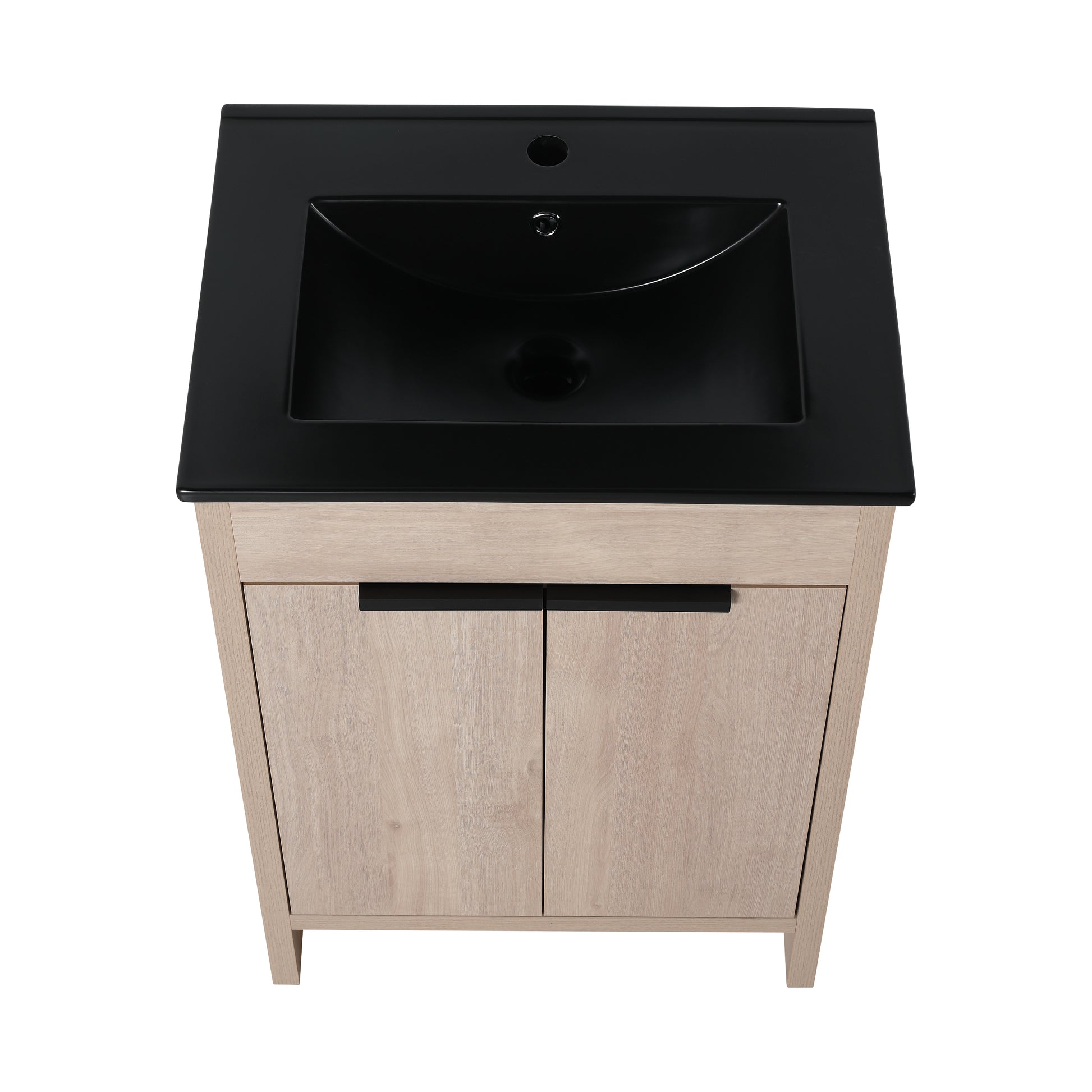 24 Inch Freestanding Bathroom Vanity With Black Ceramic Sink & 2 Soft Close Cabinet Doors Bvb02424Plo G Bl9060Bk ,W1286S00016 Plain Light Oak 2 Bathroom Freestanding Modern Plywood