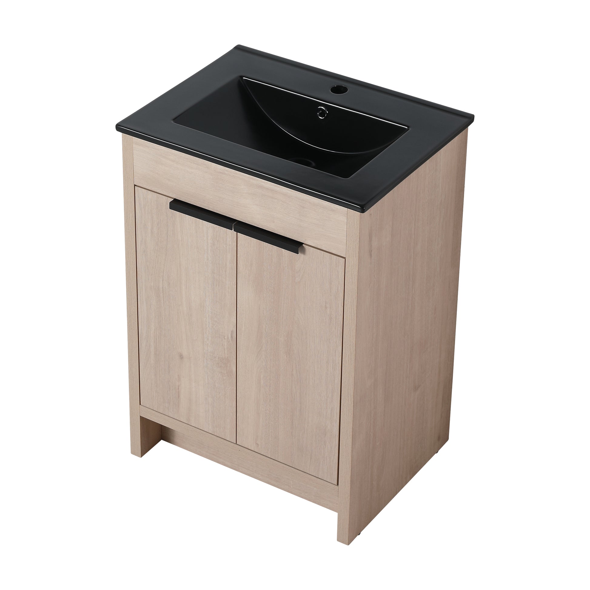 24 Inch Freestanding Bathroom Vanity With Black Ceramic Sink & 2 Soft Close Cabinet Doors Bvb02424Plo G Bl9060Bk ,W1286S00016 Plain Light Oak 2 Bathroom Freestanding Modern Plywood