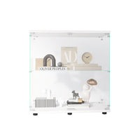 Two Door Glass Display Cabinet 2 Shelves With Door, Floor Standing Curio Bookshelf For Living Room Bedroom Office, 33.35"*31.69"*14.37",White White Glass