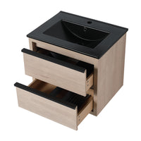 24" Bathroom Vanity, With Black Ceramic Sink And 2 Soft Close Drawers Bva02524Plo G Bl9060Bk W1286S00035 2 Plain Light Oak Bathroom Wall Mounted Modern Plywood