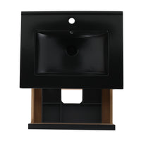 24" Bathroom Vanity, With Black Ceramic Sink And 2 Soft Close Drawers Bva02524Plo G Bl9060Bk W1286S00035 2 Plain Light Oak Bathroom Wall Mounted Modern Plywood