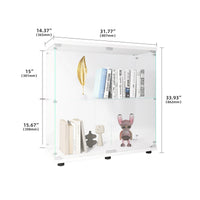 Two Door Glass Display Cabinet 2 Shelves With Door, Floor Standing Curio Bookshelf For Living Room Bedroom Office, 33.35"*31.69"*14.37",White White Glass