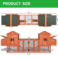 Outdoor Wooden Chicken Coop, 124" Large Hen Cage Rabbit House, Bunny Hutch With Ventilation Door, Removable Ramp Garden Backyard Pet House Chicken Nesting Box Yellow Solid Wood