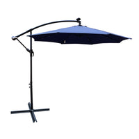 10 Ft Outdoor Patio Umbrella Solar Powered Led Lighted Sun Shade Market Waterproof 8 Ribs Umbrella With Crank And Cross Base For Garden Deck Backyard Pool Shade Outside Deck Swimming Pool Navy Blue
