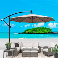 10 Ft Outdoor Patio Umbrella Solar Powered Led Lighted Sun Shade Market Waterproof 8 Ribs Umbrella With Crank And Cross Base For Garden Deck Backyard Pool Shade Outside Deck Swimming Pool Mushroom