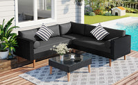 4 Pieces Outdoor Wicker Sofa Set, Patio Furniture With Colorful Pillows, L Shape Sofa Set, Gray Cushions And Black Rattan Yes Black Gray Wicker