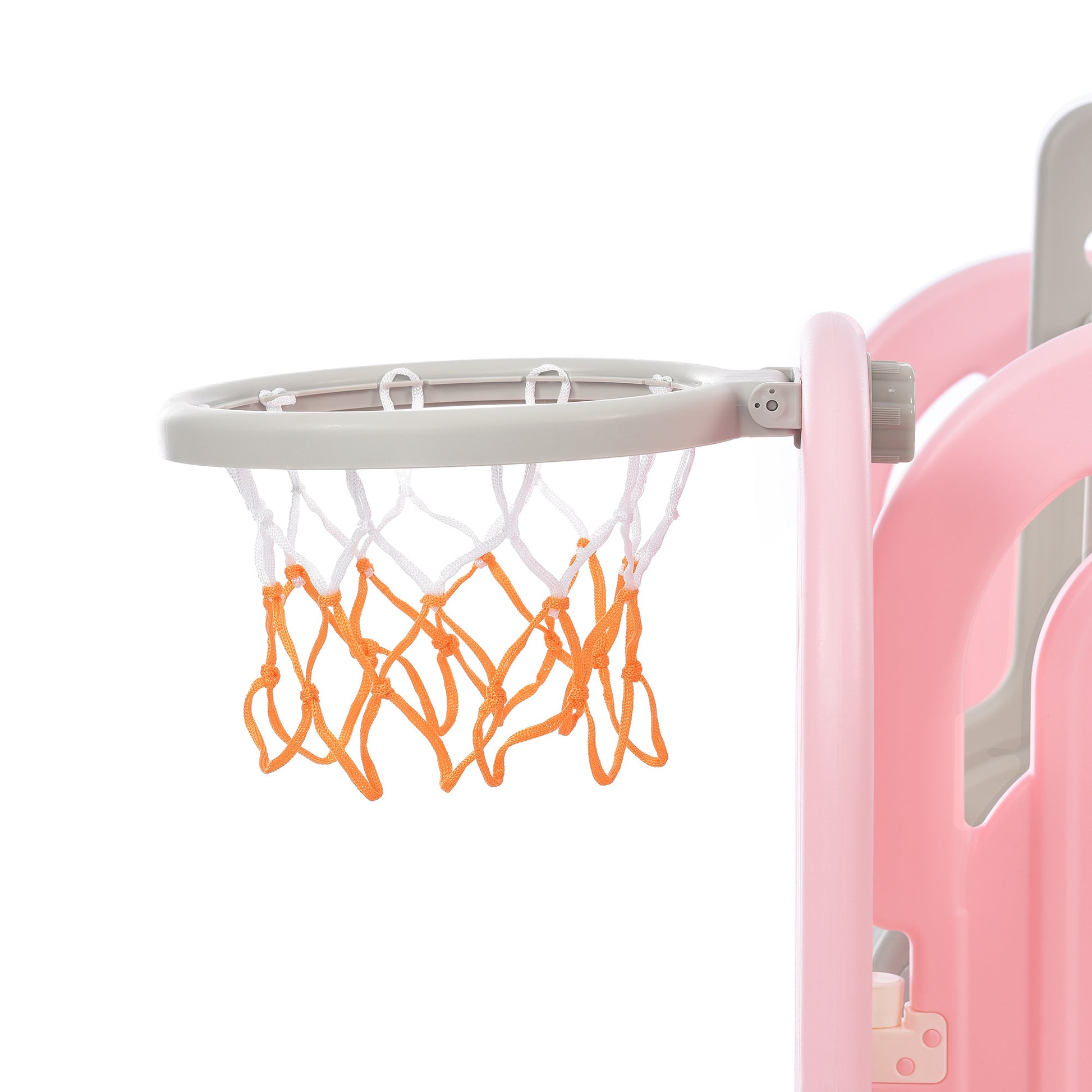 Toddler Slide And Swing Set 5 In 1, Kids Playground Climber Slide Playset With Basketball Hoop Freestanding Combination For Babies Indoor & Outdoor Pink Hdpe