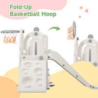 Toddler Slide And Swing Set 5 In 1, Kids Playground Climber Slide Playset With Basketball Hoop Freestanding Combination For Babies Indoor & Outdoor Gray Hdpe