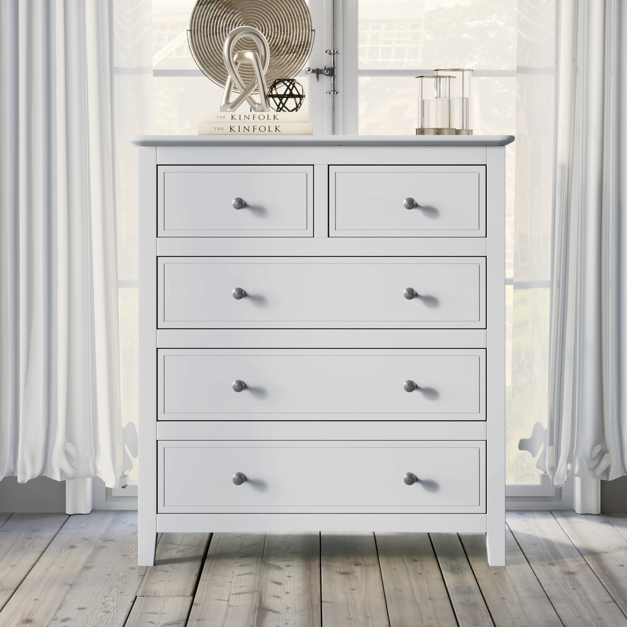 White Solid Wood 5 Pieces Queen Bedroom Sets Bed Nightstand*2 Chest Dresser Old Sku:Bs515101Aak Queen White 5 Piece Set Solid Wood