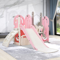 Toddler Slide And Swing Set 5 In 1, Kids Playground Climber Slide Playset With Basketball Hoop Freestanding Combination For Babies Indoor & Outdoor Pink Hdpe