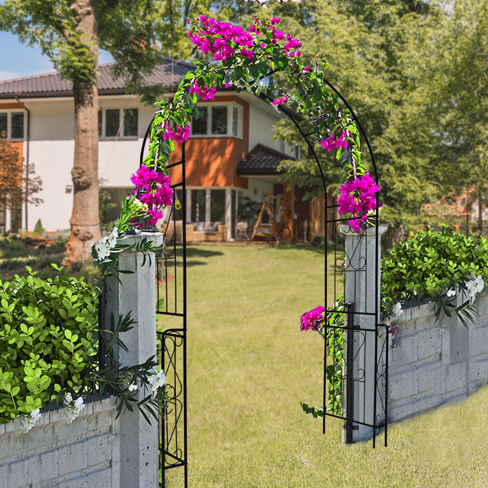 Metal Garden Arch W55'' X H94.5'' Garden Arbor Trellis Climbing Plants Support Rose Arch Outdoor Arch Black Black Iron