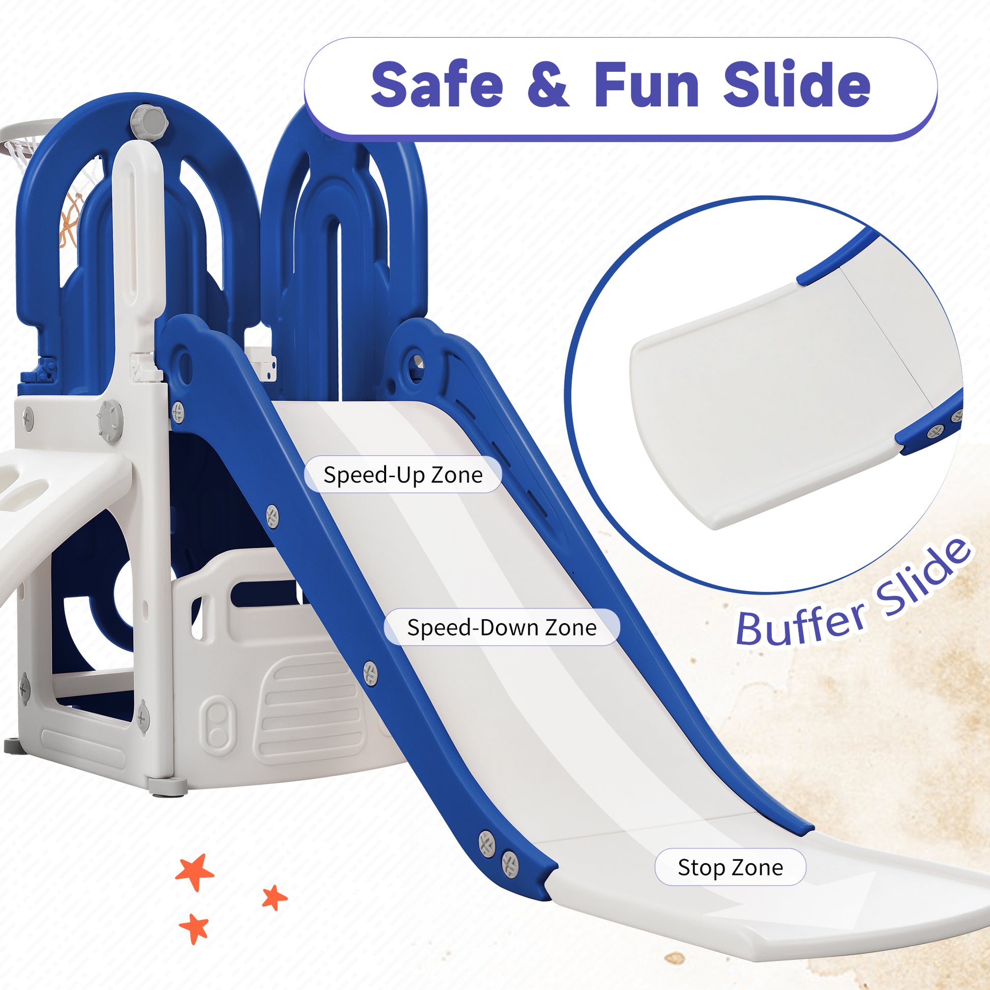 Toddler Climber And Slide Set 4 In 1, Kids Playground Climber Freestanding Slide Playset With Basketball Hoop Play Combination For Babies Indoor & Outdoor Blue Hdpe