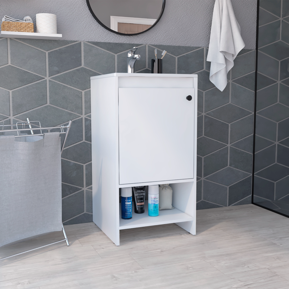 Jane Bathroom Vanity, Single Door Cabinet, Two Shelves White White Bathroom Modern Particle Board Particle Board