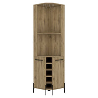 Hans Corner Bar Cabinet, Two Shelves, Five Built In Wine Rack Macadamia Beige Particle Board Particle Board
