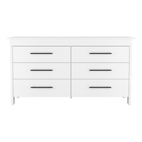 Hms 6 Drawer Double Dresser, Four Legs, Superior Top White White Modern Particle Board Particle Board