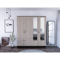 Bolton 160 Armoire, Six Shelves, Two Double Door Cabinets, Two Mirrors, Two Drawers, Rod Black Light Gray Multicolor Bedroom Particle Board
