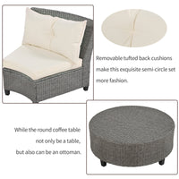 6 Person Fan Shaped Rattan Suit Combination With Cushions And Table,Suitable For Garden Beige Hdpe