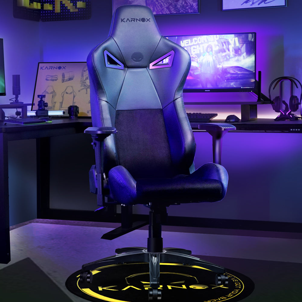 Karnox Ergonomic Gaming Chair,Adjustable Office Computer Chair With Lumbar Support ,Tall Back Swivel Chair With Headrest And Armrest,Comfortable Reclining Video Desk Chair With Suede Padded Sea Black Pu