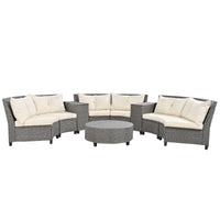 6 Person Fan Shaped Rattan Suit Combination With Cushions And Table,Suitable For Garden Beige Hdpe