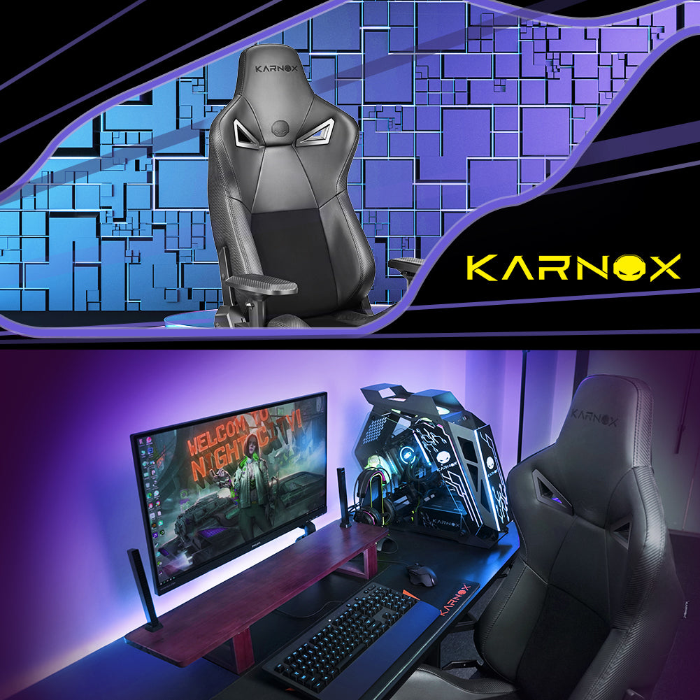 Karnox Ergonomic Gaming Chair,Adjustable Office Computer Chair With Lumbar Support ,Tall Back Swivel Chair With Headrest And Armrest,Comfortable Reclining Video Desk Chair With Suede Padded Sea Black Pu