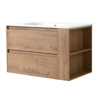 30" Wall Mounting Bathroom Vanity With Gel Sink, Soft Close Drawer 2 Imitative Oak 1 Bathroom Wall Mounted Modern Plywood