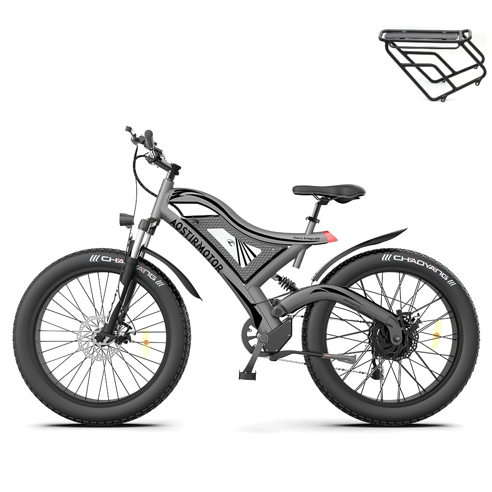 Aostirmotor S18 26" 750W Electric Bike Fat Tire 48V 15Ah Removable Lithium Battery For Adults Black Aluminium