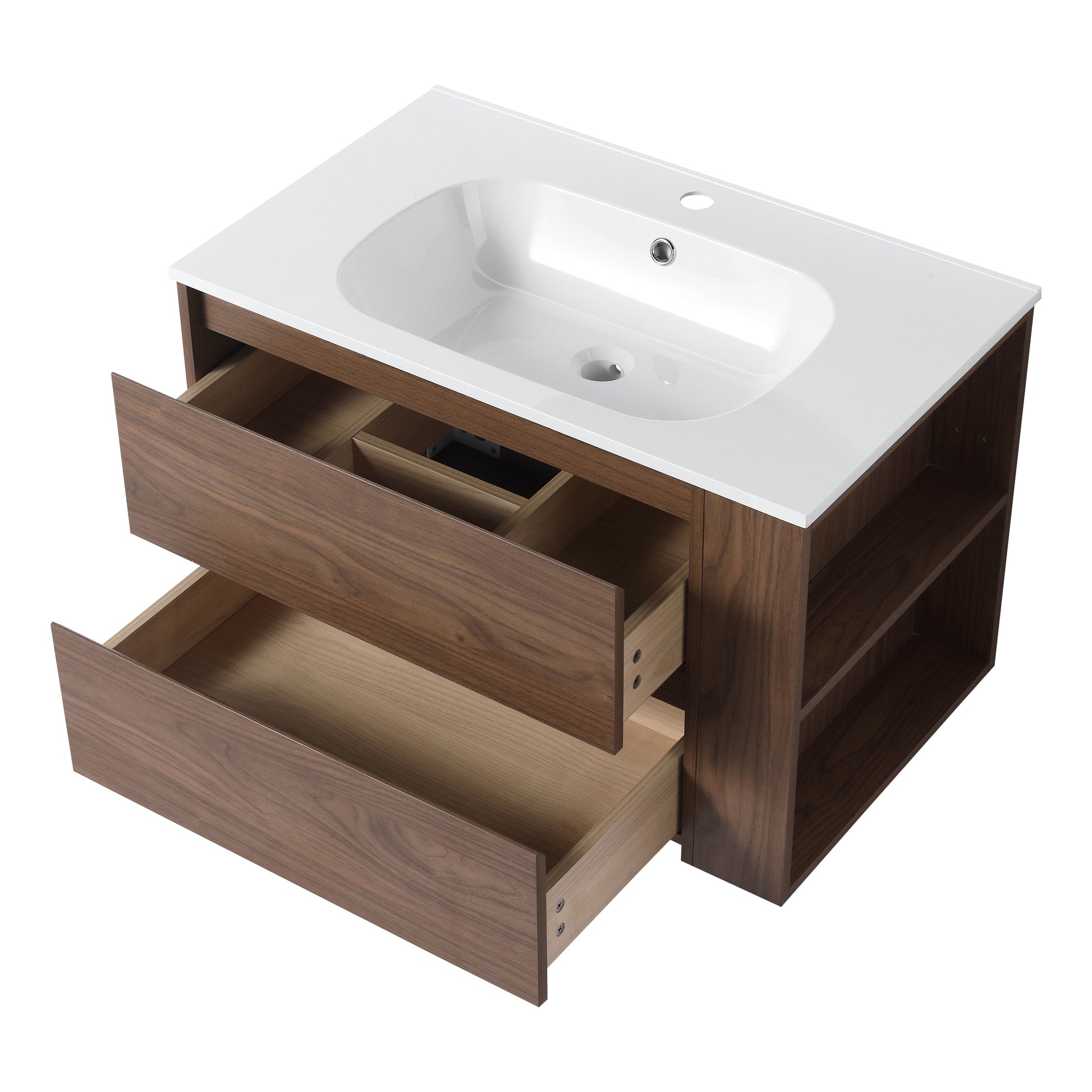 30" Wall Mounting Bathroom Vanity With Gel Sink, Soft Close Drawer 2 Brown Oak 1 Bathroom Wall Mounted Modern Plywood