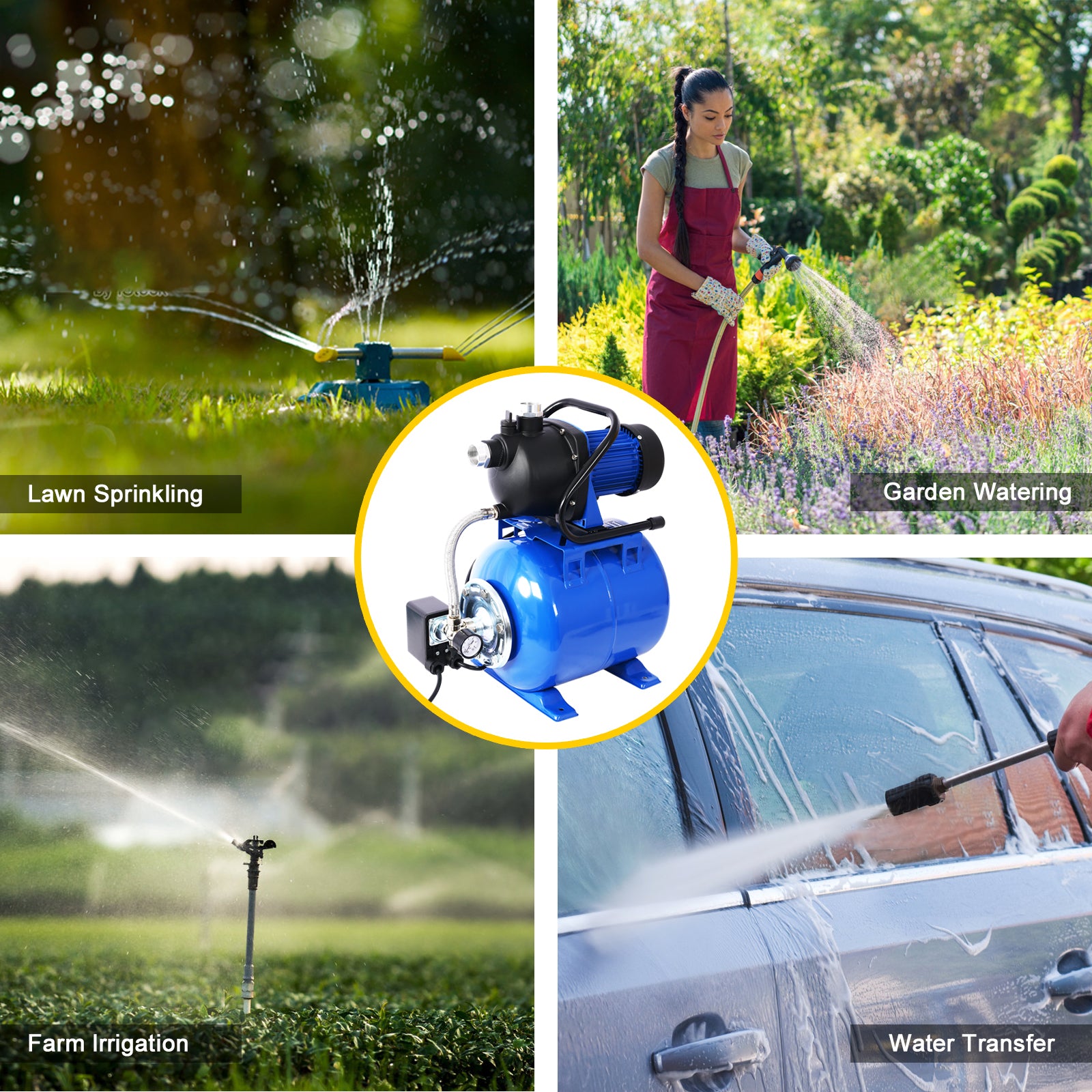 1.6Hp Shallow Well Pump With Pressure Tank,Garden Water Pump, Irrigation Pump,Automatic Water Booster Pump For Home Garden Lawn Farm Blue Steel