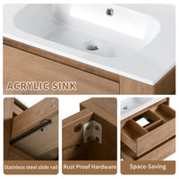 30" Wall Mounting Bathroom Vanity With Gel Sink, Soft Close Drawer 2 Imitative Oak 1 Bathroom Wall Mounted Modern Plywood