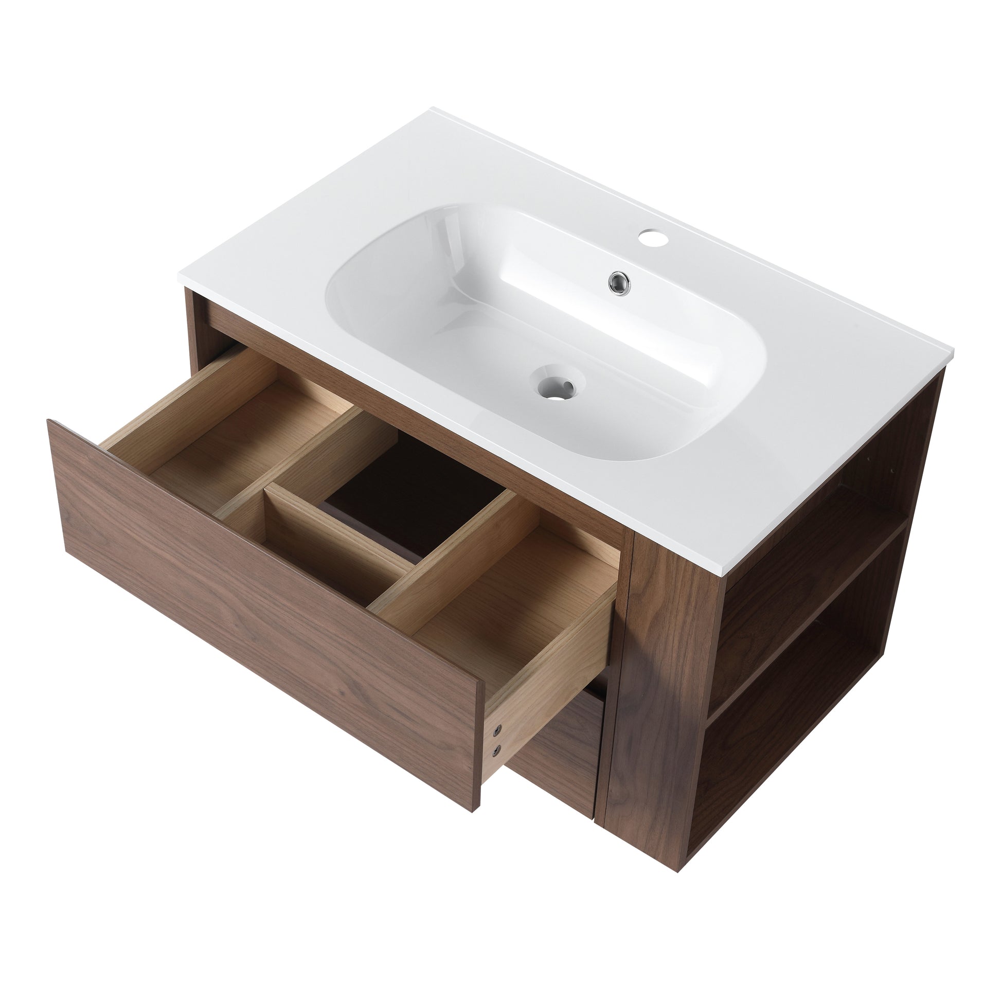 30" Wall Mounting Bathroom Vanity With Gel Sink, Soft Close Drawer 2 Brown Oak 1 Bathroom Wall Mounted Modern Plywood