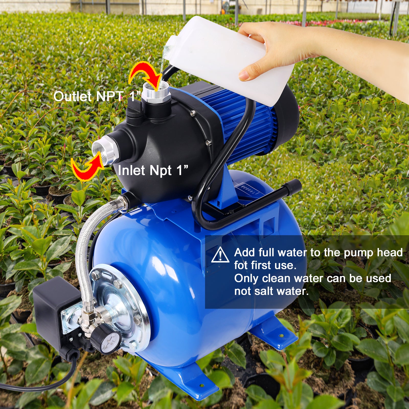 1.6Hp Shallow Well Pump With Pressure Tank,Garden Water Pump, Irrigation Pump,Automatic Water Booster Pump For Home Garden Lawn Farm Blue Steel