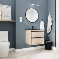 24" Bathroom Vanity, With Black Ceramic Sink And 2 Soft Close Drawers Bva02524Plo G Bl9060Bk W1286S00035 2 Plain Light Oak Bathroom Wall Mounted Modern Plywood