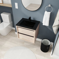 24" Bathroom Vanity, With Black Ceramic Sink And 2 Soft Close Drawers Bva02524Plo G Bl9060Bk W1286S00035 2 Plain Light Oak Bathroom Wall Mounted Modern Plywood