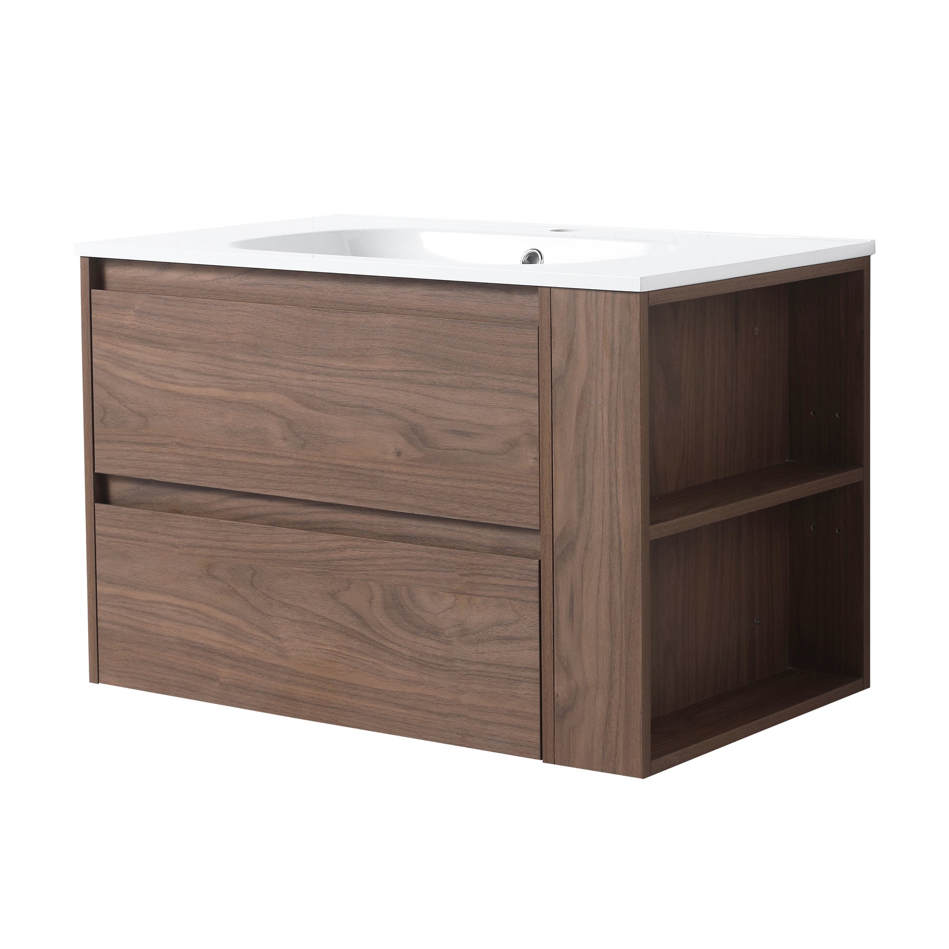 30" Wall Mounting Bathroom Vanity With Gel Sink, Soft Close Drawer 2 Brown Oak 1 Bathroom Wall Mounted Modern Plywood