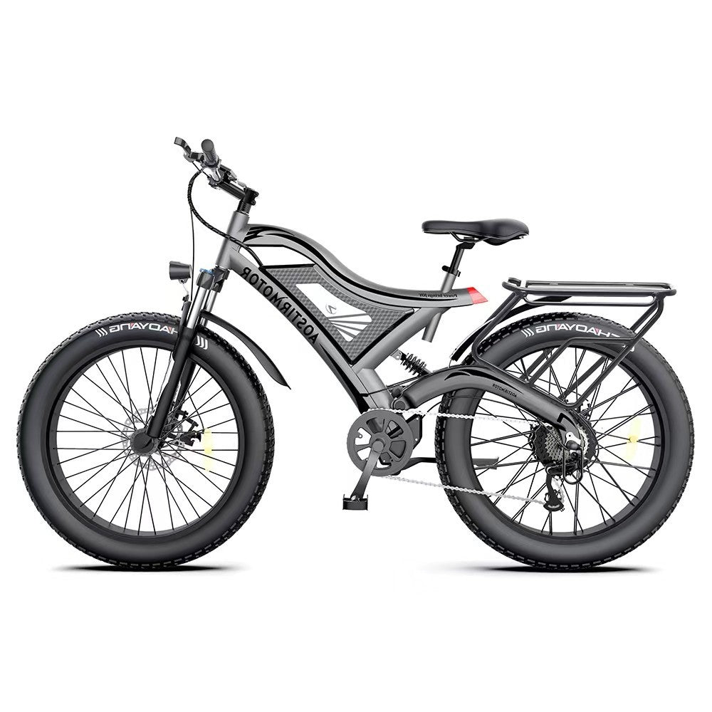 Aostirmotor S18 26" 750W Electric Bike Fat Tire 48V 15Ah Removable Lithium Battery For Adults Black Aluminium