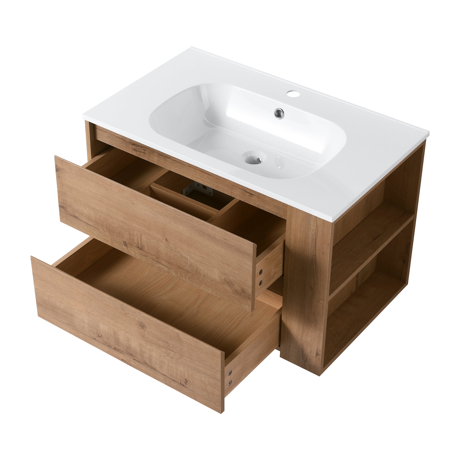 30" Wall Mounting Bathroom Vanity With Gel Sink, Soft Close Drawer 2 Imitative Oak 1 Bathroom Wall Mounted Modern Plywood