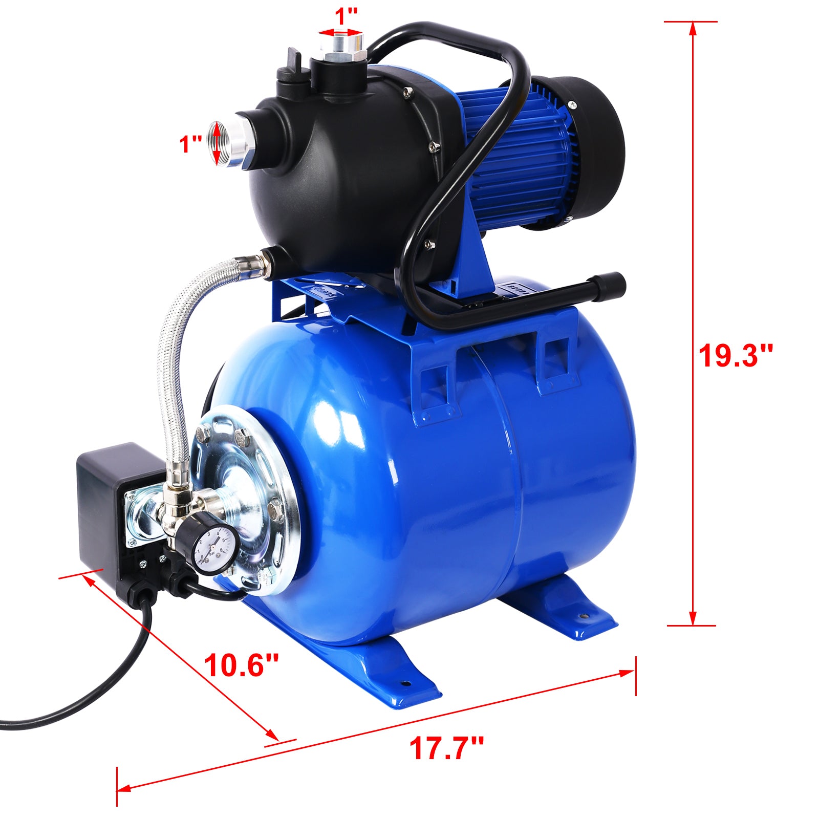 1.6Hp Shallow Well Pump With Pressure Tank,Garden Water Pump, Irrigation Pump,Automatic Water Booster Pump For Home Garden Lawn Farm Blue Steel