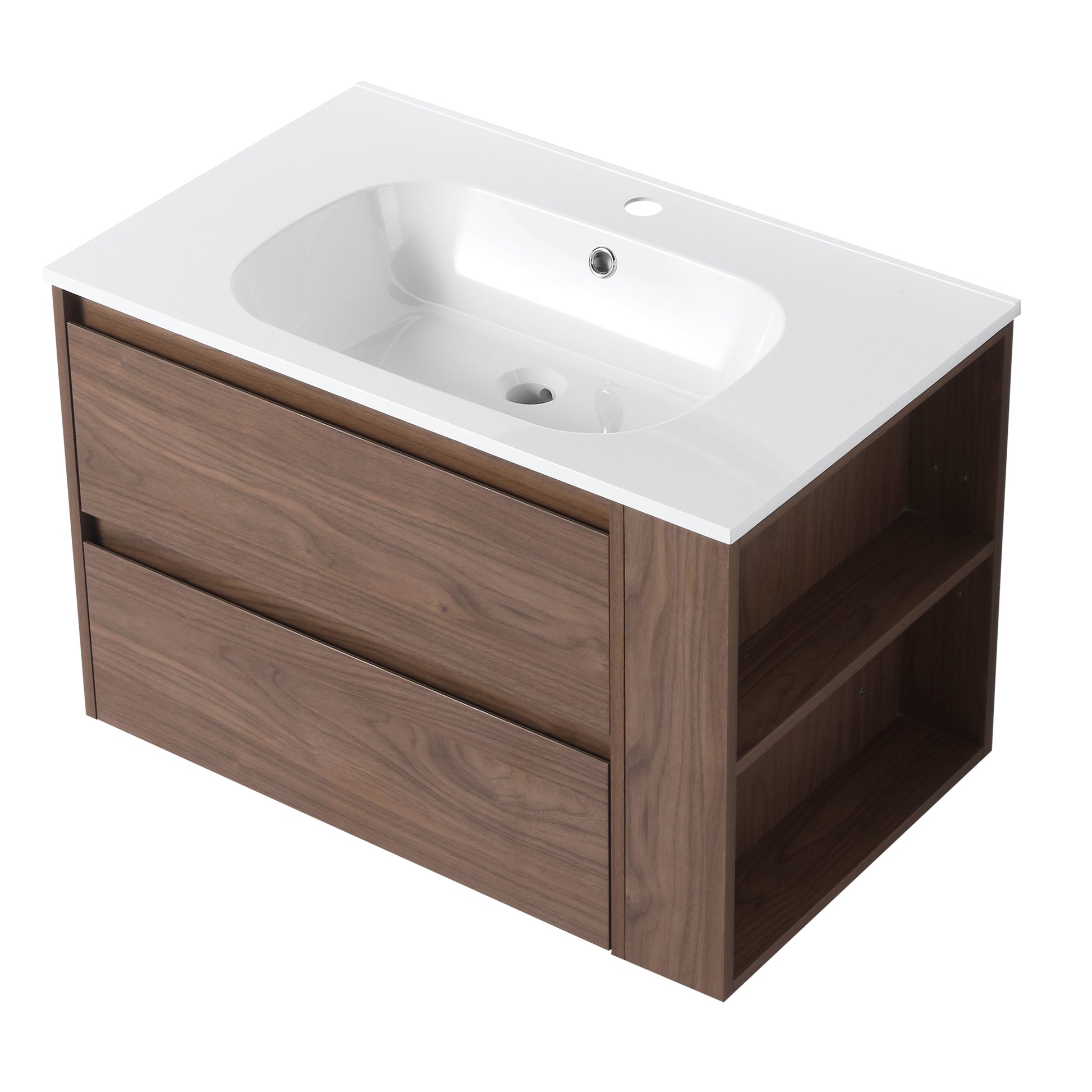 30" Wall Mounting Bathroom Vanity With Gel Sink, Soft Close Drawer 2 Brown Oak 1 Bathroom Wall Mounted Modern Plywood